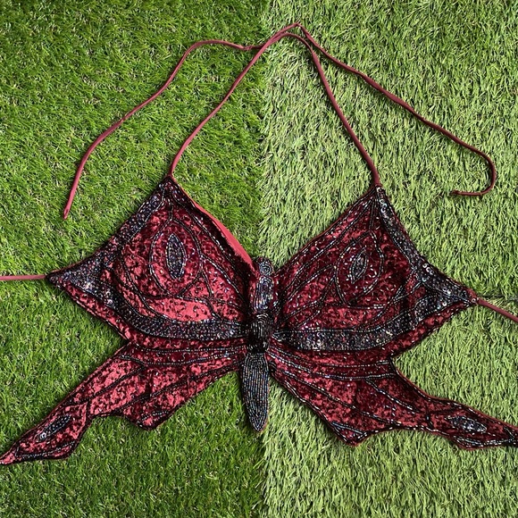 Candie's Tops Velvet Y2k Beaded Butterfly Top Poshmark